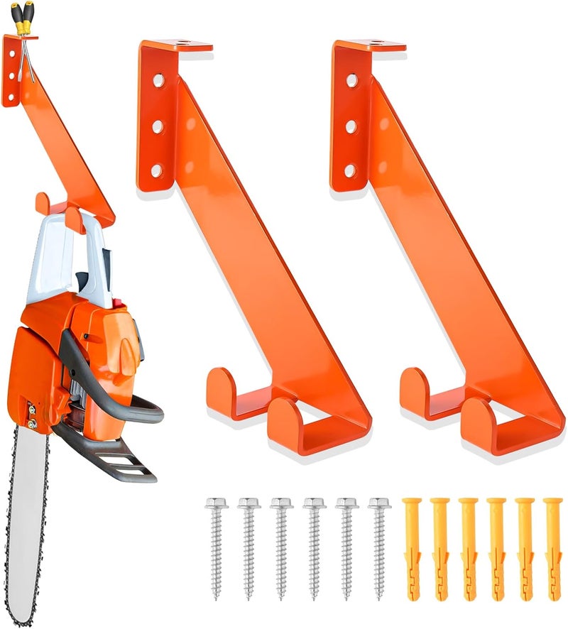 iulrtba 3 in 1 Chainsaw Holder 10" - Heavy Duty Chainsaw Wall Mount, 10 Gauge Steel Chain Saw Hanger for Garage Organization, Hefty Rack Storage Organizer for Chainsaw Accessories and Tools, 180lbs Capacity - Image 1